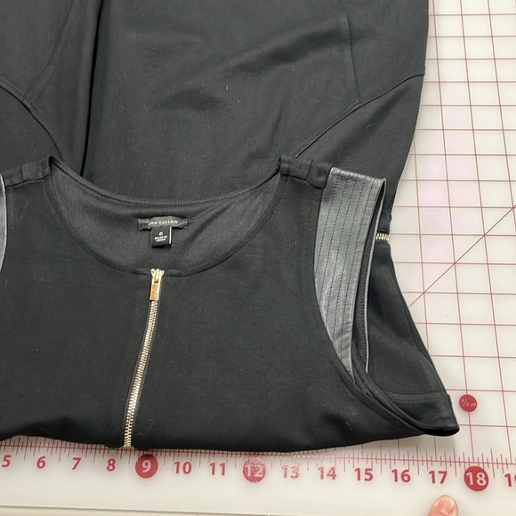 ANN TAYLOR Faux Leather Detail Gold Zip Career/Minimalist Black Sheath Dress 6 - Picture 14 of 15